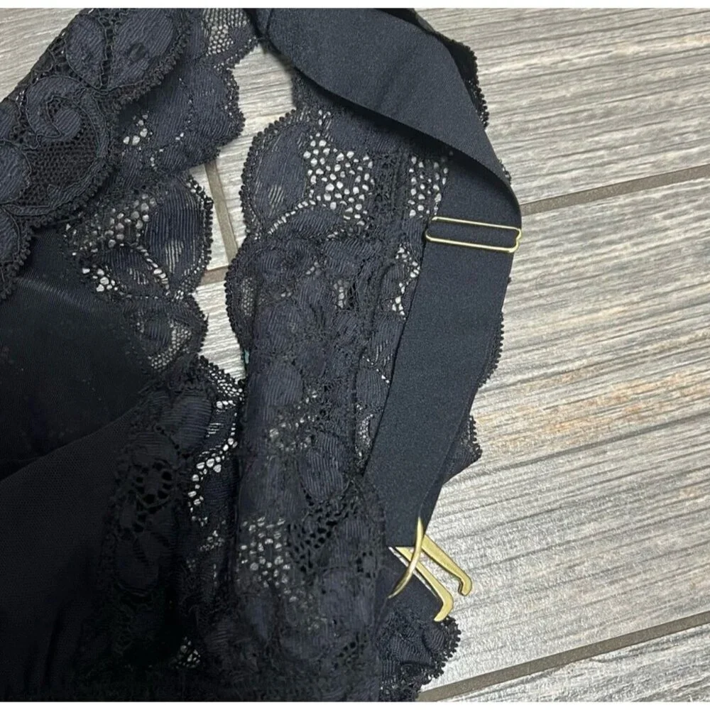NWT $58 Free People X HAH Got Ur Back Bra XS Black Lace Bralette Adjustable